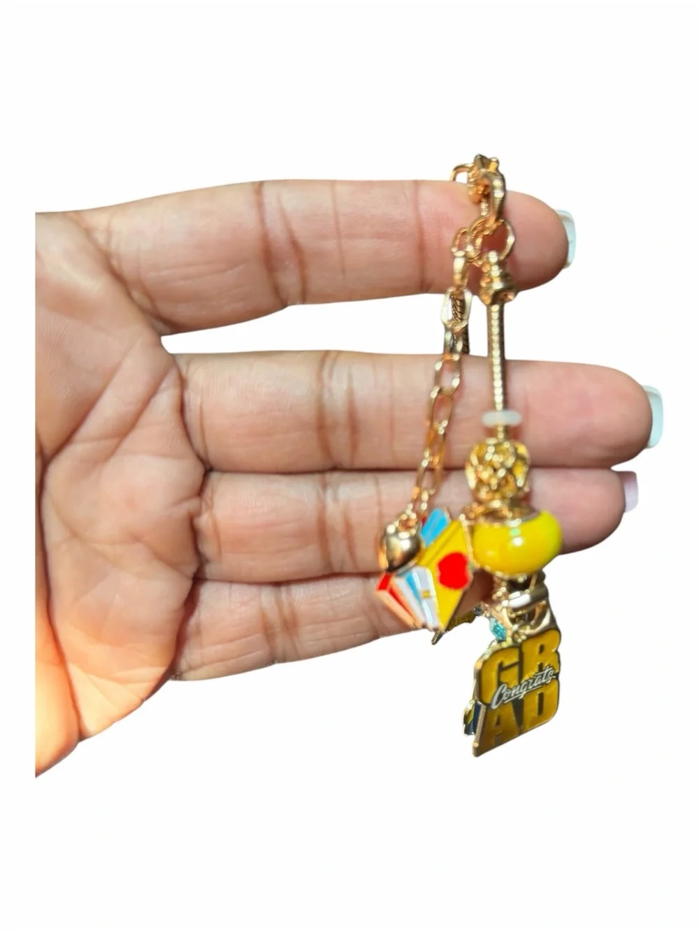 Gold-Tone School Charm Bracelet with Yellow & Blue Enamel Accents